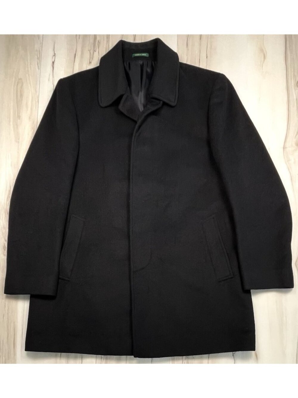 LAUREN Ralph Lauren Mens 44R Black Wool Blend Jake Mid-Length COAT Pea Coat EUC